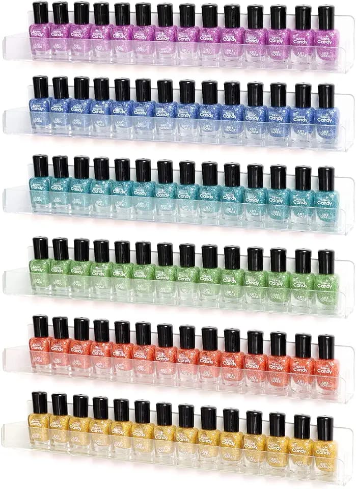 BTremary 15" Acrylic 6 Shelves Nail Polish Wall Mounted Holder Paint Organizer Storage Rack Clear Hanging Nail Polish Shelf Floating Wall Mount Nursery Bookshelves Vinyl Display Record Holder.