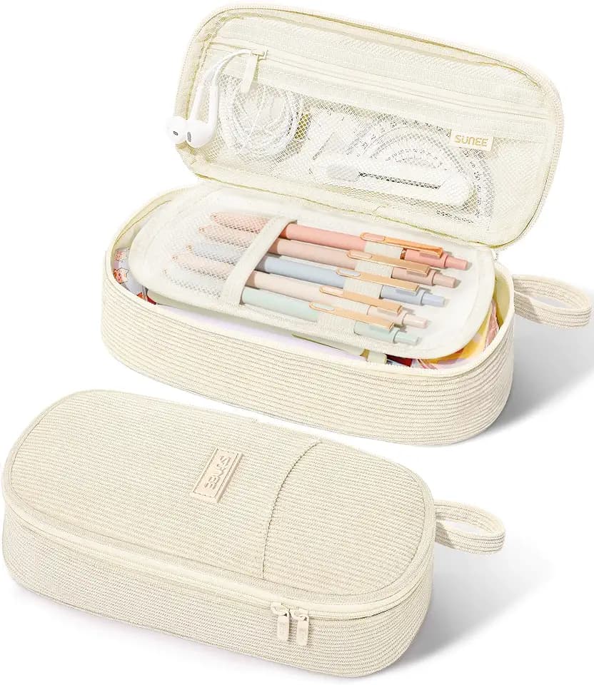 SUNEE Cute Pencil Case, Large Pencil Pouch, Aesthetic Big Pencil Bag with Zipper, Kawaii Stationery Storage and Organizer, School Supplies for Teen and Adult, Boys&Girls, Soft Corduroy Warm Beige
