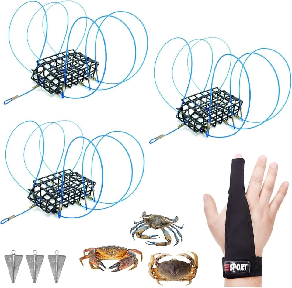 6-Loops Crab Trap for Fishing Pole, Crab Snare for Dungeness, Rock and Blue Crabs (3 Pack Cage)