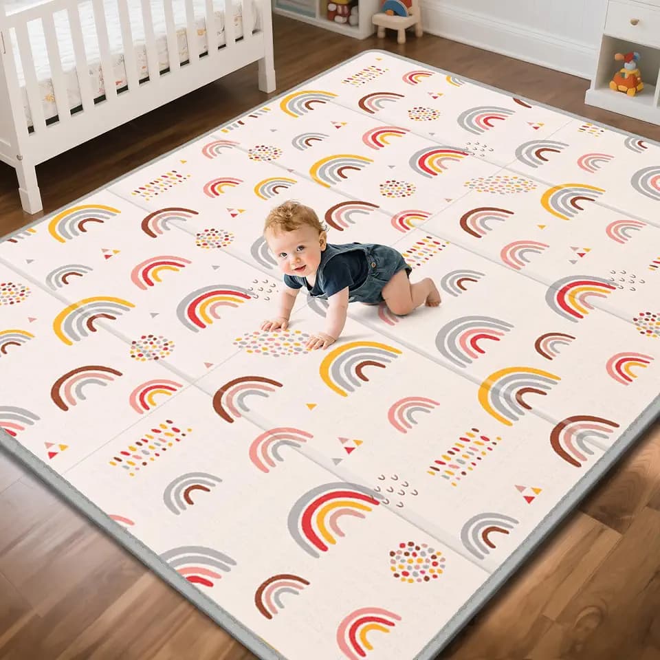 PIGLOG Baby Play Mat, 79"X71"Extra Large Play Mat,Reversible Star & Rainbow