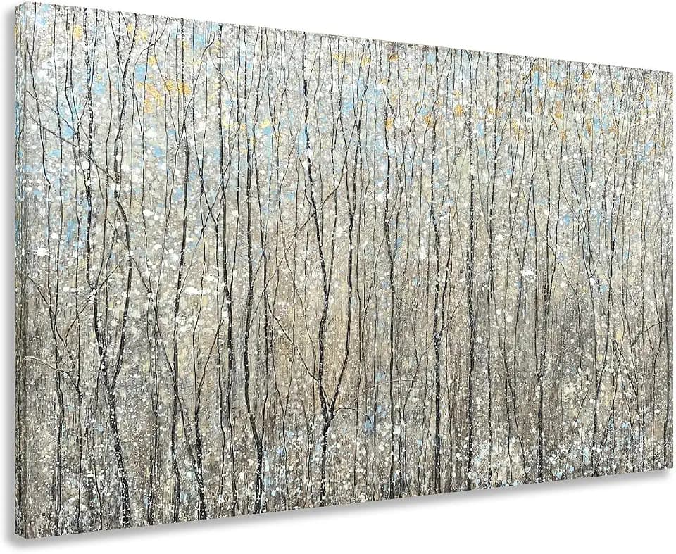 Yihui Arts Abstract Tree Canvas Wall Art - Brown Forest Paintings with Gold Foil - Modern Landscape Pictures for Living Room Bedroom Bathroom Decor