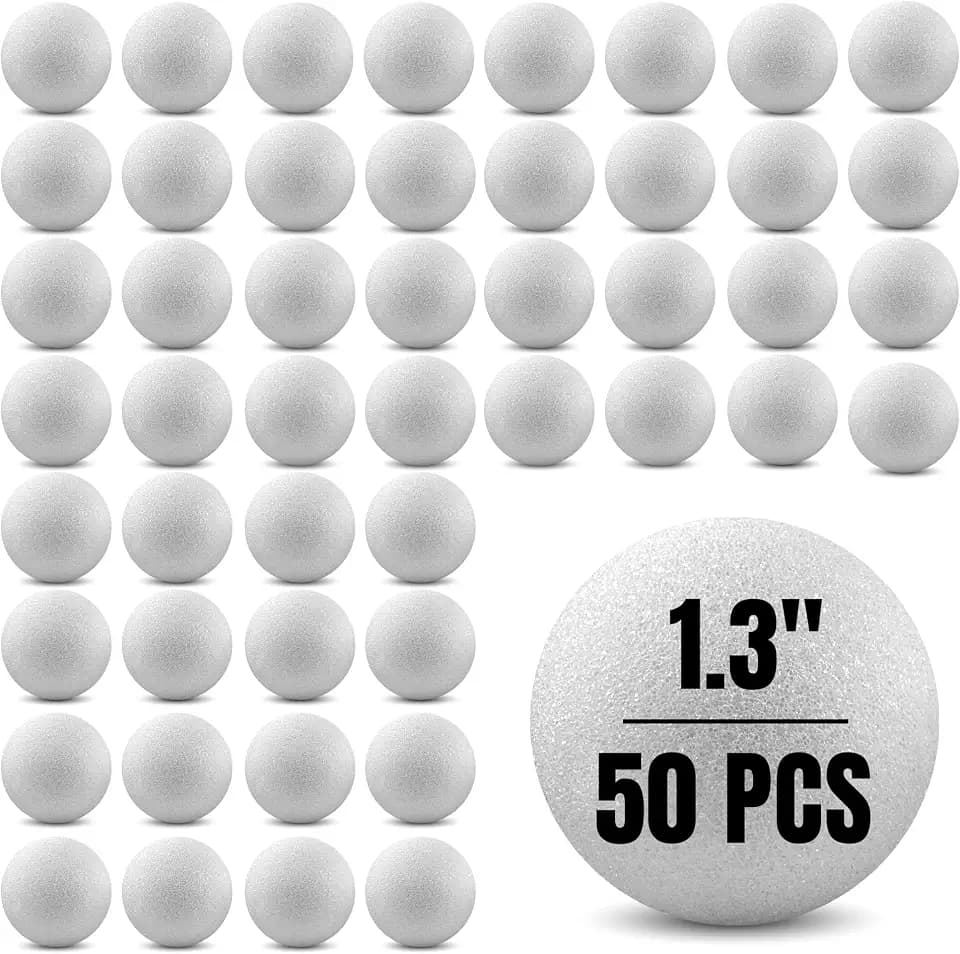 Hygloss Round Foam Balls for Crafts - 1.3-Inch White Craft Foam (XPS) for Arts Small Foam Balls for School Projects and DIY Crafts - Round Balls - 50 Pack of Foam Craft Spheres
