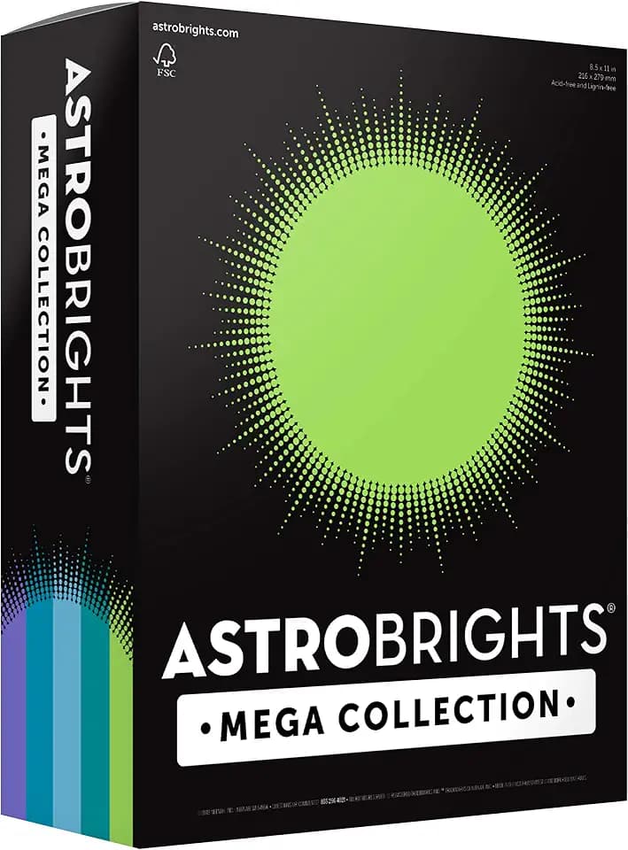 Astrobrights Mega Collection, Colored Cardstock,"Frosty" 5-Color Assortment, 320 Sheets, 65 lb/176 gsm, 8.5" x 11" (91689)