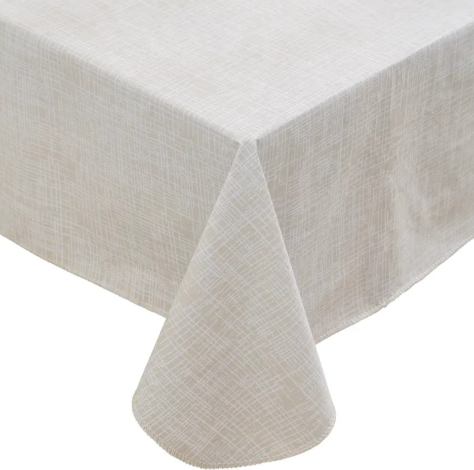 Heavy Duty Vinyl Tablecloth with Flannel Backing Waterproof Oil-Proof Plastic Table Cloth Stain-Resistant Wipeable Rectangle or Square Table Cover for Indoor and Outdoor (Beige Striped,60x102 Inch)