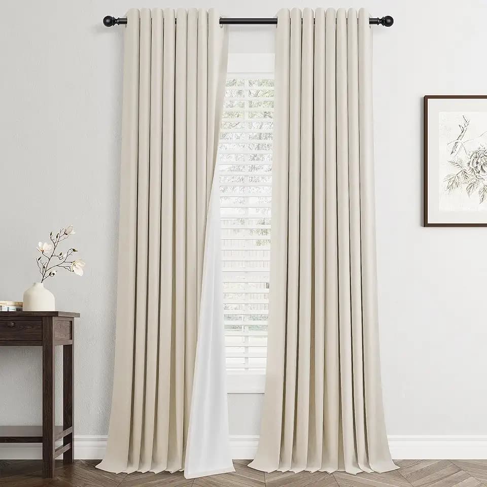 Jowels Cream Linen Grommet Blackout Curtains 108 Inches Long for Bedroom