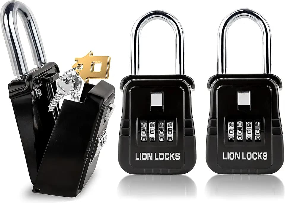 Lion Locks 1500 Key Lock Box with Code, Lockbox for Keys Outdoor, Realtor Lock Box for Short-Term Rentals, Holds 5 Keys (2 Pack, Black)