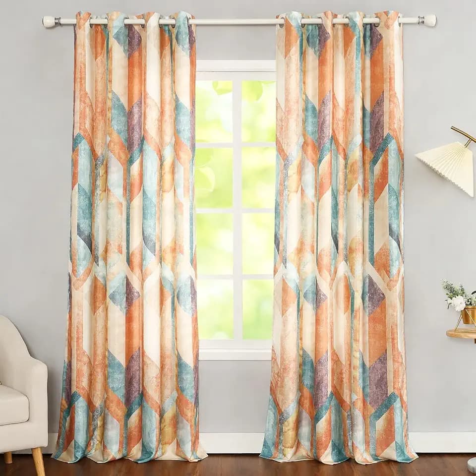 Leeva Modern Curtains for Living Room, Faux Linen Curtain Panels Set for Bedroom, Geometric Printing Curtains, Room Darkening Grommet Window Treatments for Home Decor, W 59" x L 79"