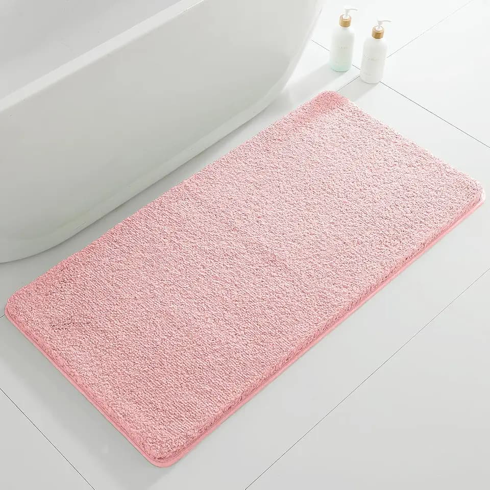 Polyester Bathroom Rug 24"x48" Pink, Non-Slip Soft Shaggy Bath Mat