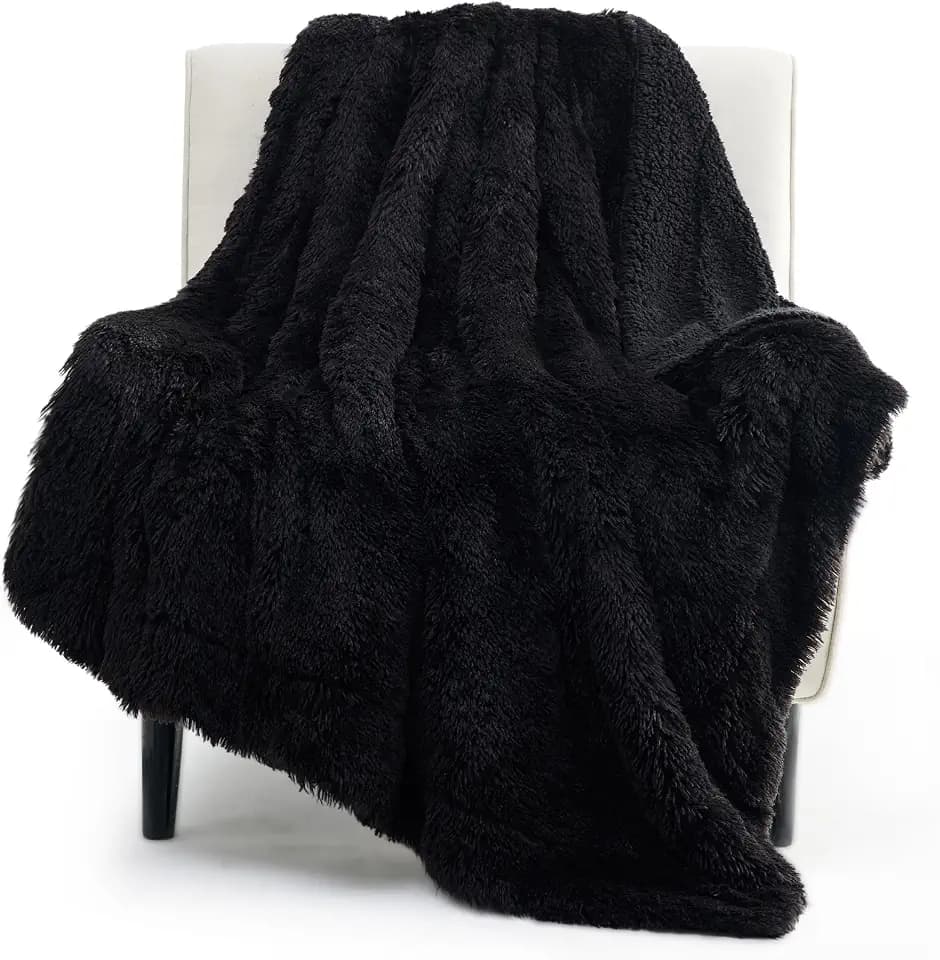 Bedsure Faux Fur Fluffy Fleece Sherpa Blanket Couch Throw Black 50"x60"