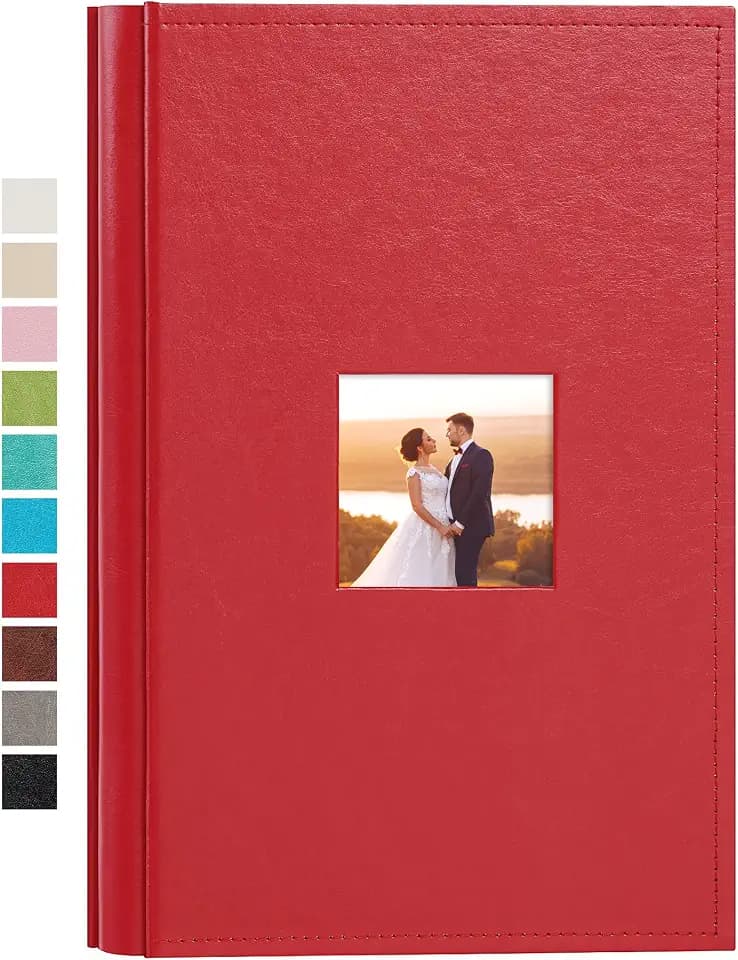 potricher Small Photo Album 4x6 300 Photos, Leather Cover, Red