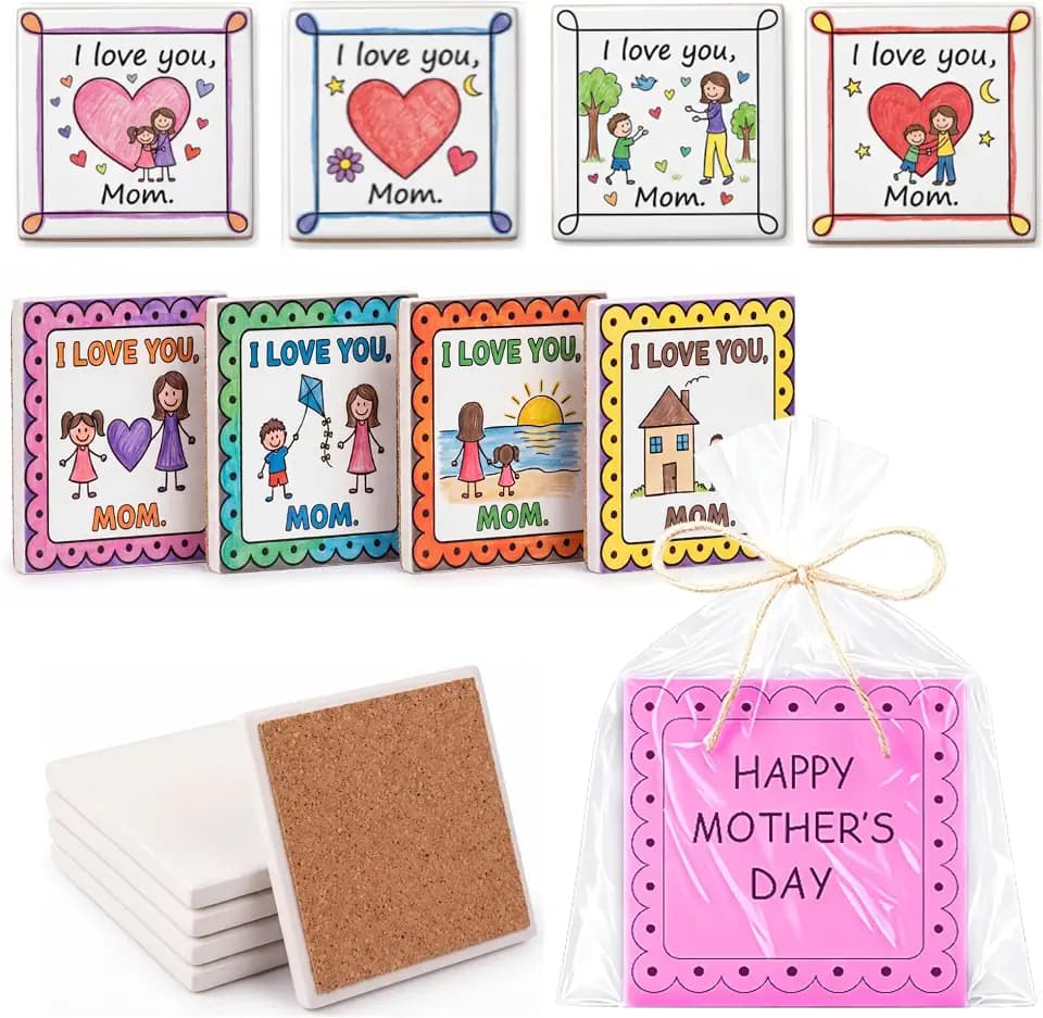 Vesici 24 Set Coaster Set Ceramic Tile Coasters Gifts Bulk for Mom