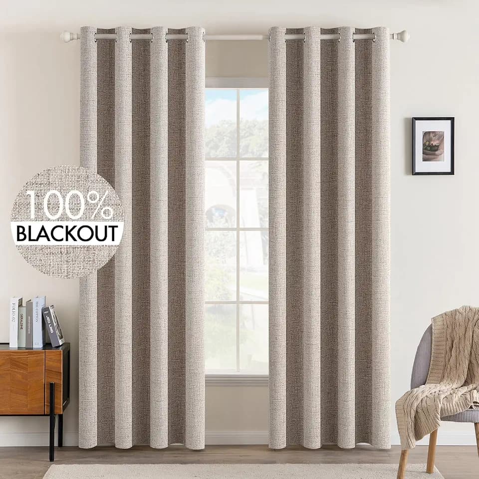 MIULEE 100% Blackout Linen Curtains for Bedroom 52x96 Inches Khaki