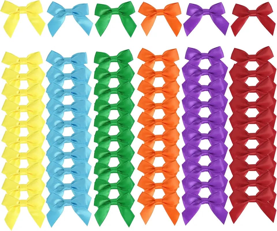 AIMUDI Rainbow Satin Ribbon Bows 2" Self Adhesive Satin Bows for Gift Wrapping Premade Satin Bows with Double-Sided Tape for Making Crafts Baby Shower Birthday Party Wedding Decorations, 60 PCs