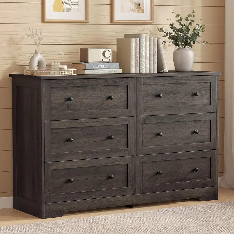 VASAGLE 6-Drawer Dresser, Chest of Drawers, 47.2 x 15.7 x 30.7 in