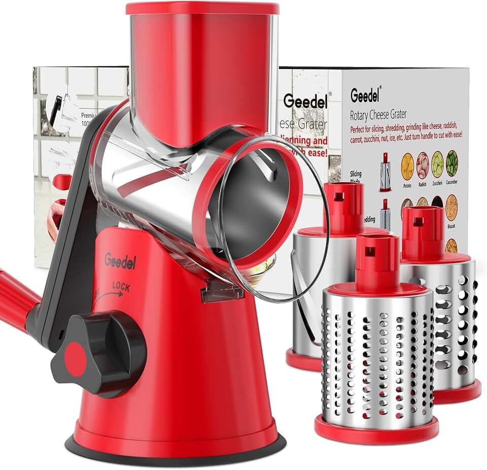 Geedel Rotary Cheese Grater Hand Crank, Cheese Shredder Vegetable Slicer
