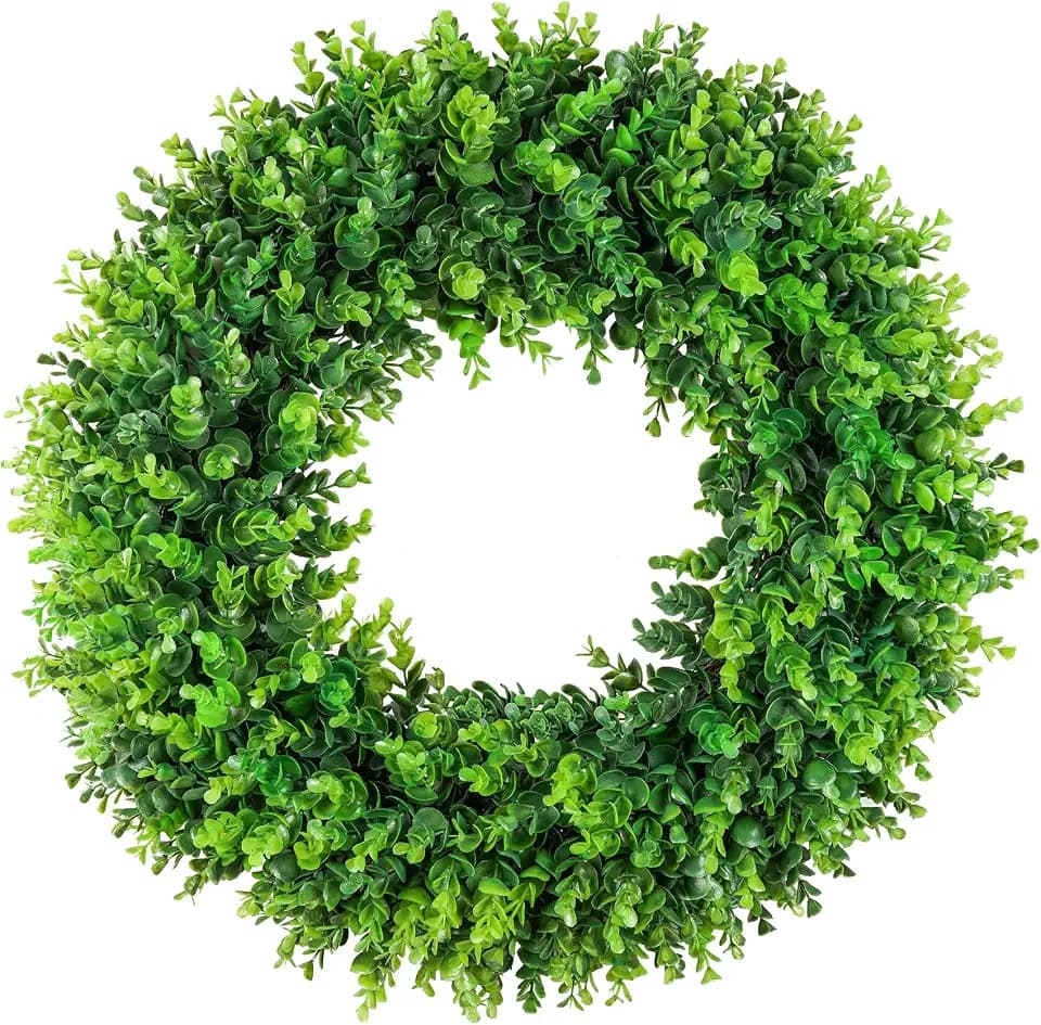 DDHS Large Boxwood Wreath Front Door 24'' Artificial Spring Wreaths for Front Door Farmhouse Wedding Green Year Round Indoor Outdoor for Summer Wreath st Patrick's Day Decoration -(Hello Sign)
