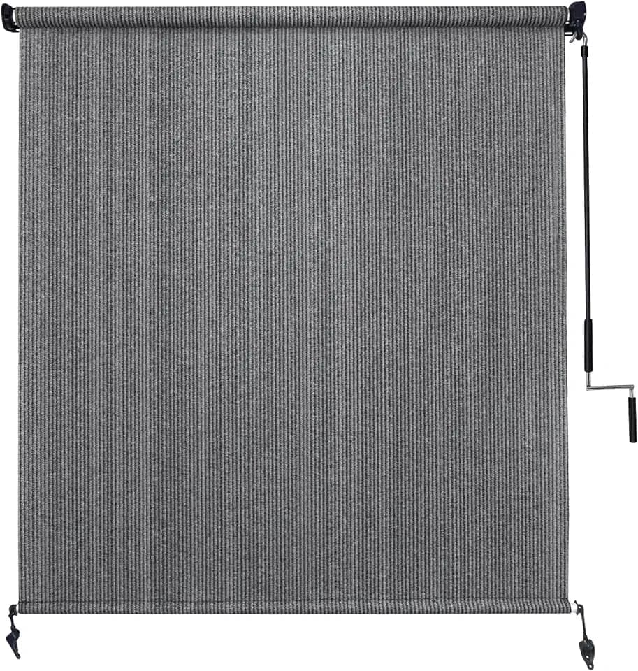 Amagenix Outdoor Roller Shades 5'(W) X 8'(H), Exterior Cordless Patio Shades Roll Up Outdoor Blinds with 90% UV Protection, Two-Section Poles with One-Piece Fabric, Grey