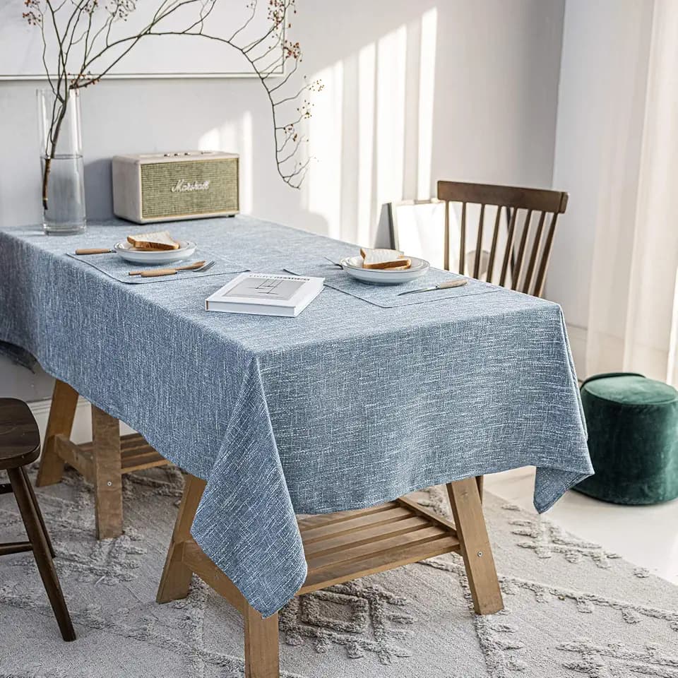 Waterproof Linen Tablecloths Rectangle Dining(54"x70") Dirty Blue