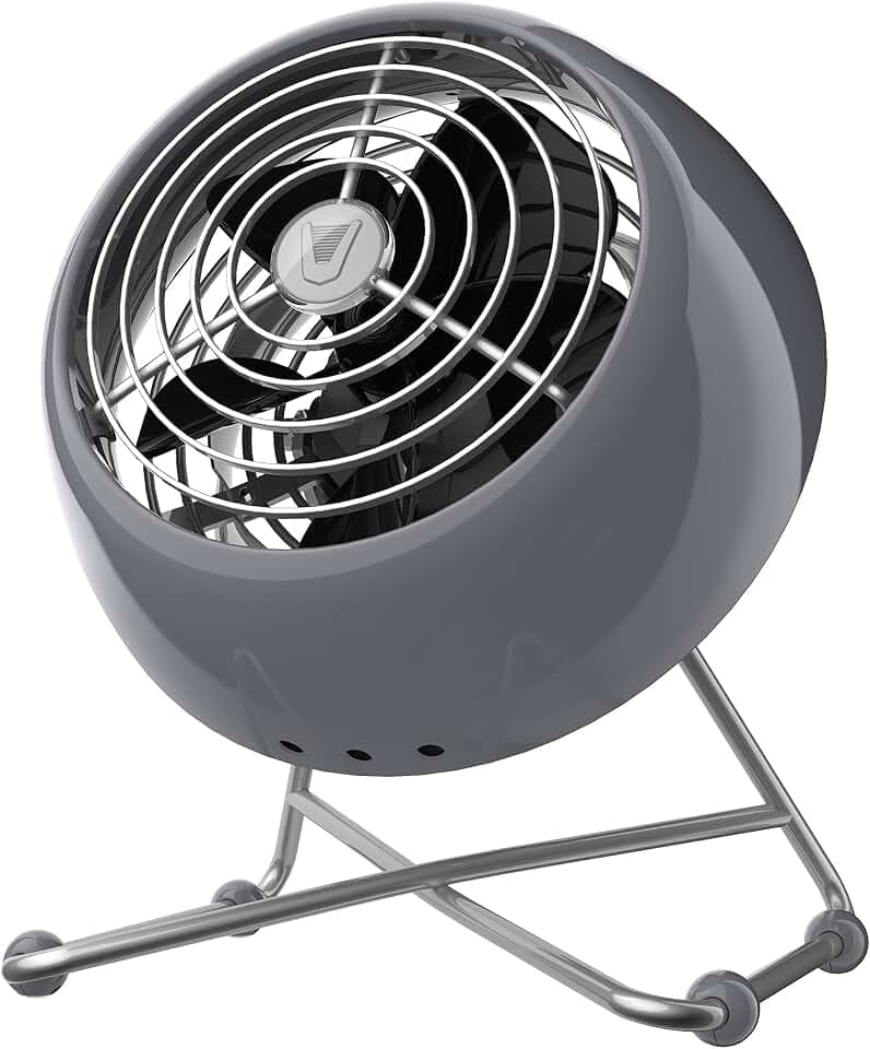 Vornado VFAN™ Mini Modern Personal Desk Fan with 2-Speed Control, Adjustable Tilt, Quiet Metal Air Circulator for Office, Bedroom, Dorm, Compact Desktop Cooling Device, Storm Gray