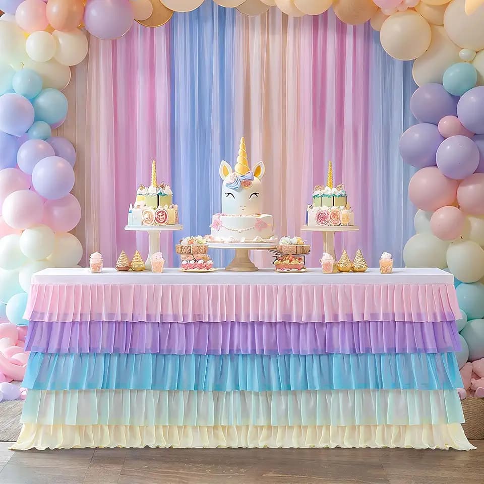Pastel Rainbow Table Skirt Ruffle Party Tablecloth for Rectangle Table 6ft Birthday Party Baby Shower