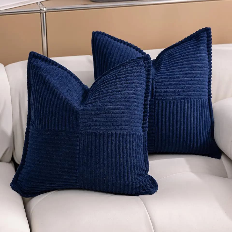 Puncuntex Navy Blue Corduroy Throw Pillow Covers 22×22 Inch Set of 2