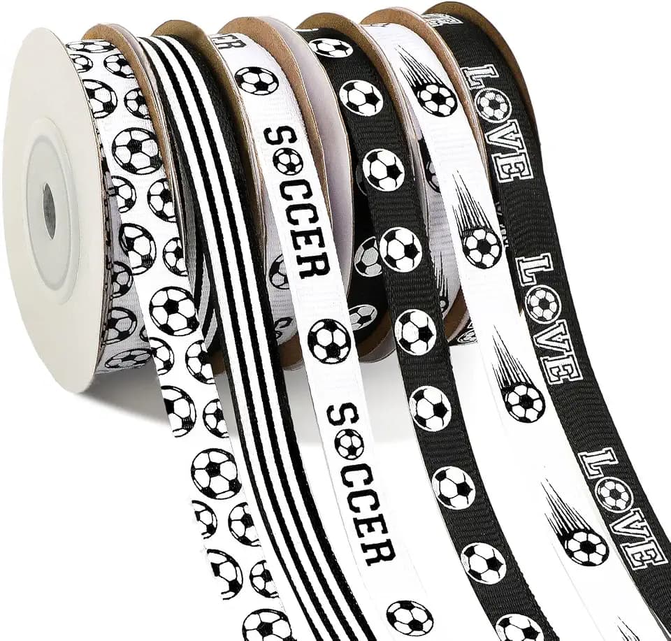 DECYOOL Soccer Ribbon for Craft, 3/8" Width 60 Yards Sport Grosgrain Ribbon