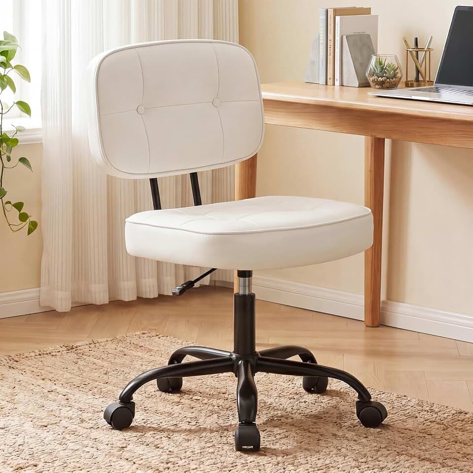 DUMOS Armless Office Desk Chair, Small Vanity Chair with Wheels