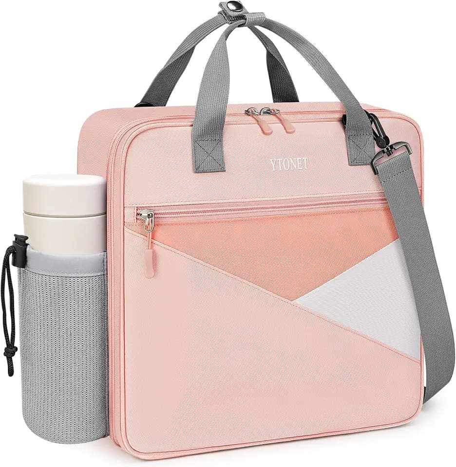 Ytonet Zipper Binder Bag, 2 Inch 3 Ring Binder with Zipper Fit 14 Inch Laptop, 500 Sheets Capacity Zippered Binders with Shoulder Strap & Removable O-Ring Pad for Middle School Student Girls, Pink
