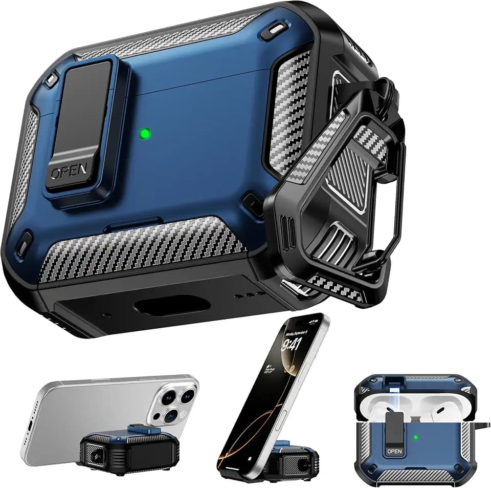 RFUNGUANGO AirPods Pro 2 Hülle, MagSafe Reinigungsset Handyhalter, Blau