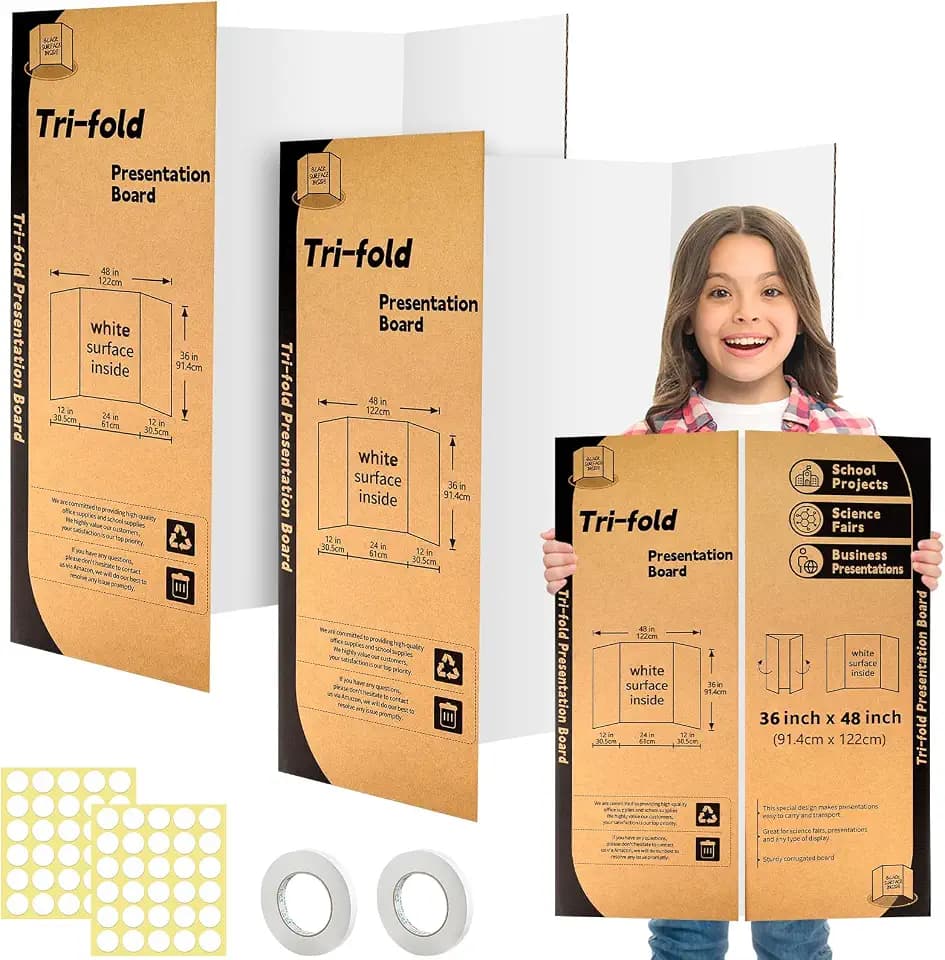 IKAYAS 2 Pack Trifold Poster Board 36" X 48" White Science Display Board