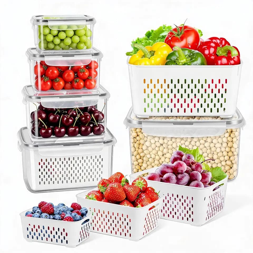 10 Pieces Fruit Storage Container for Fridge,with Removable Colander