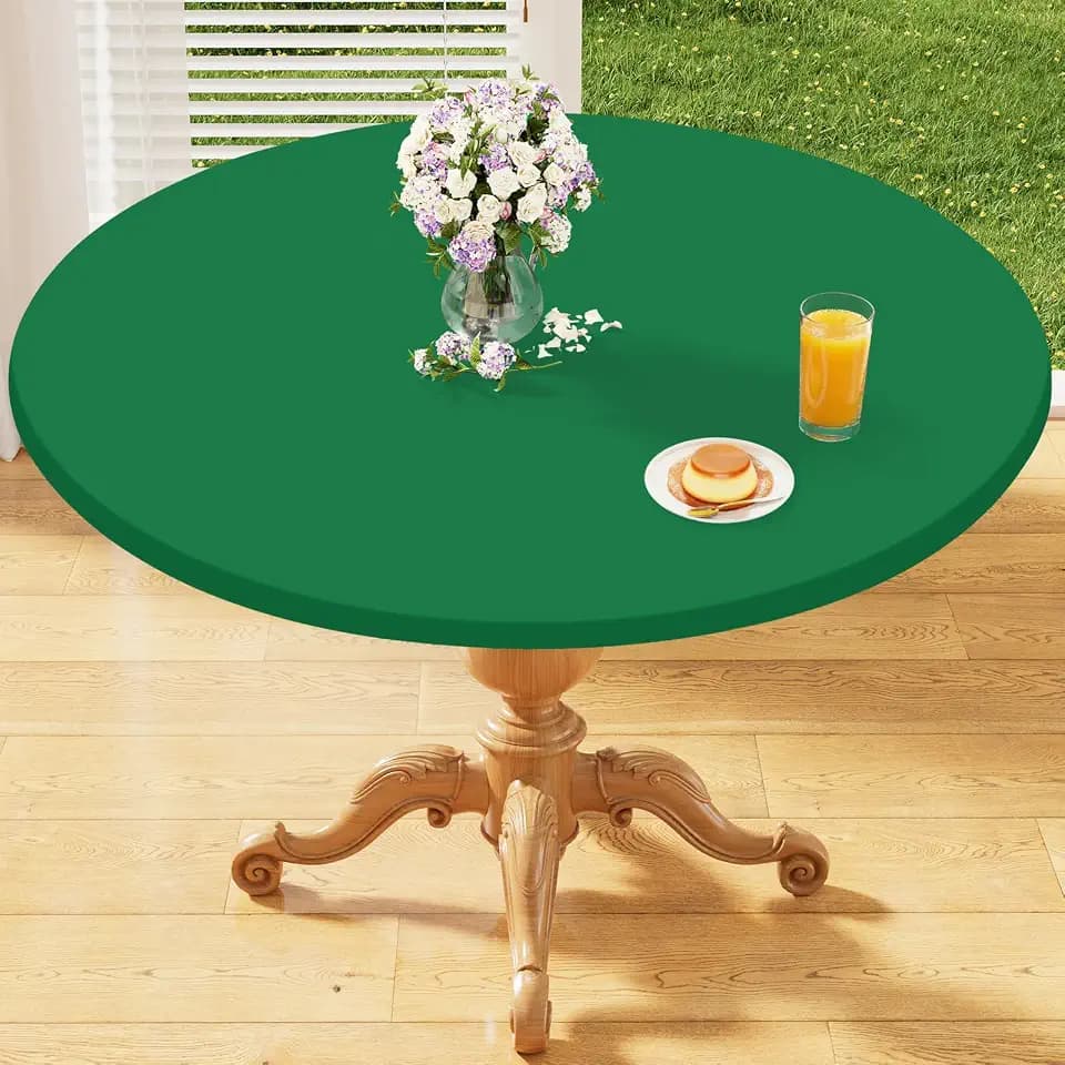 homing Round Elastic Fitted Tablecloth, Water-Resistant Fabric Tablecloths for 36"-40" Tables, Washable Polyester Table Cover for Picnic, Caming, Dinner, Indoor & Outdoor, Hunter Green