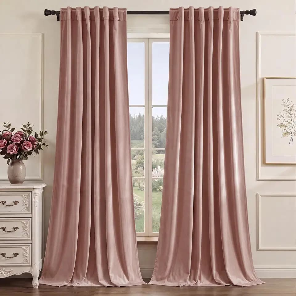 StangH Pink Girls Bedroom Velvet Curtains 96 Inch Length 2 Panels