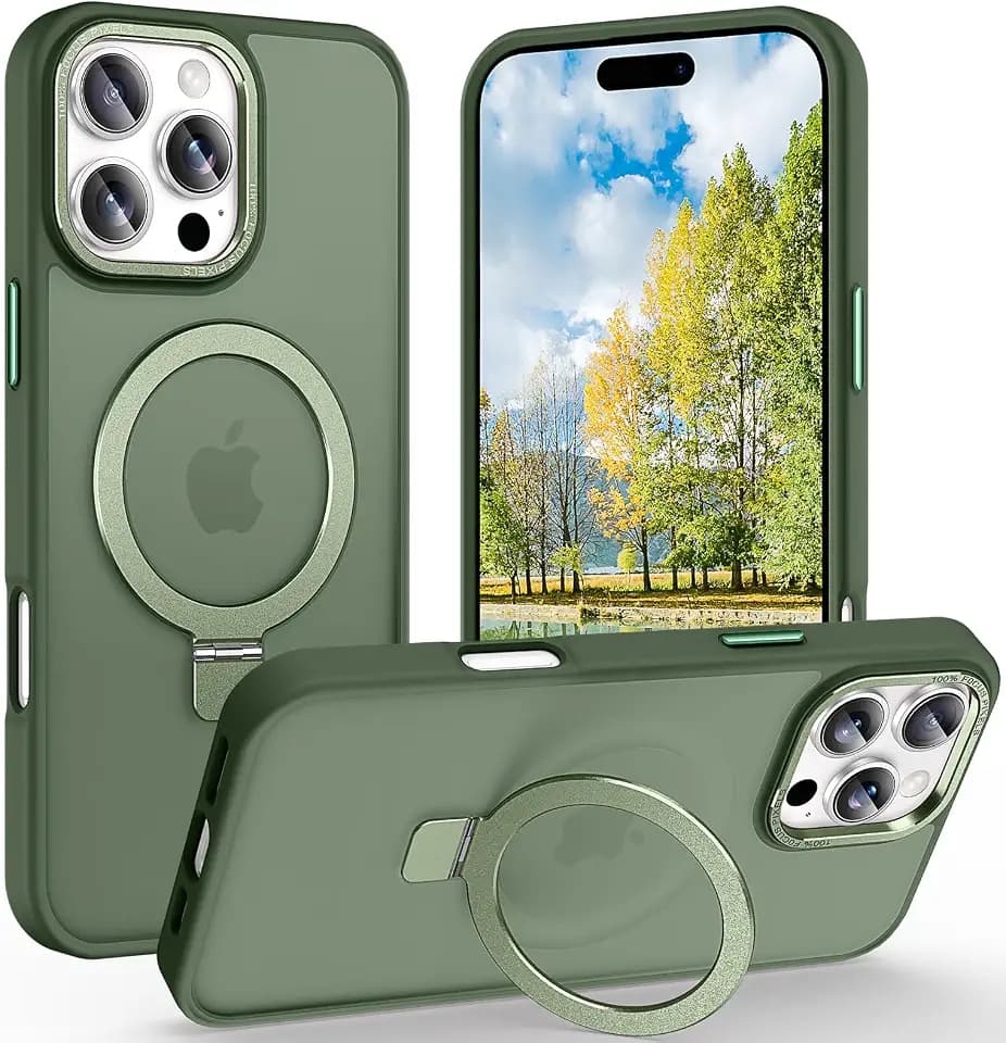Magnetic for iPhone 16 Pro Case with Ring Stand, Midnight Green