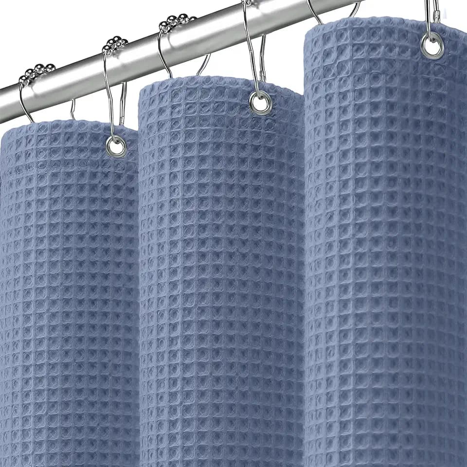 Waffle Weave Shower Curtain Cotton Fabric Moonlight Blue 72Wx72L