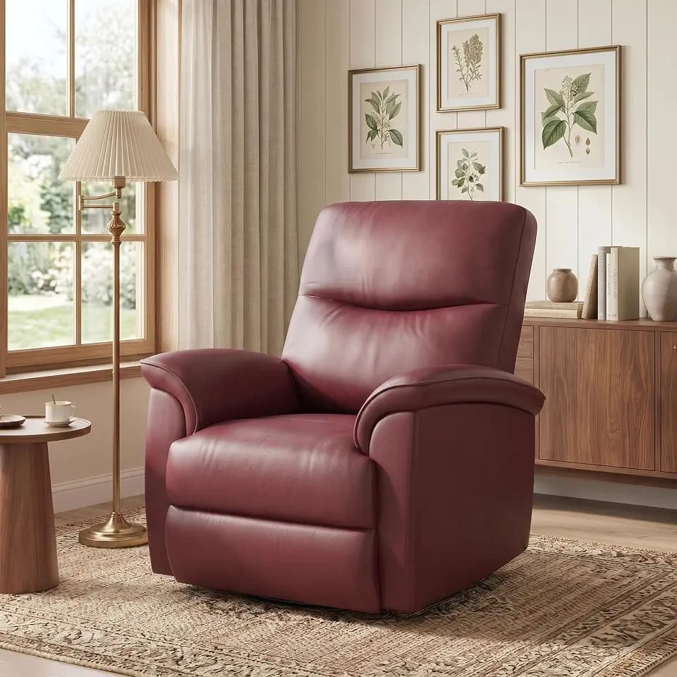 Garvee Power Recliner Chair,PU Leather Armchair with Free Position,Dark Red