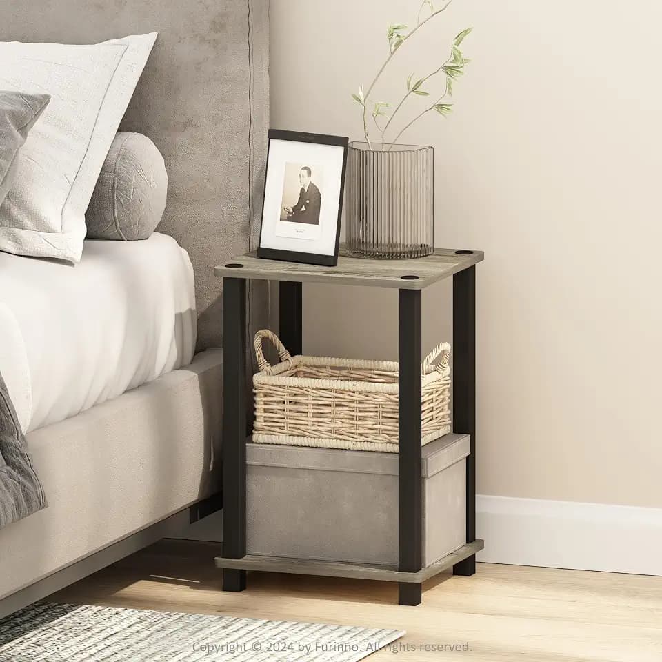 Furinno Simplistic Toolless 2-Tier Compact Night Stand, French Oak