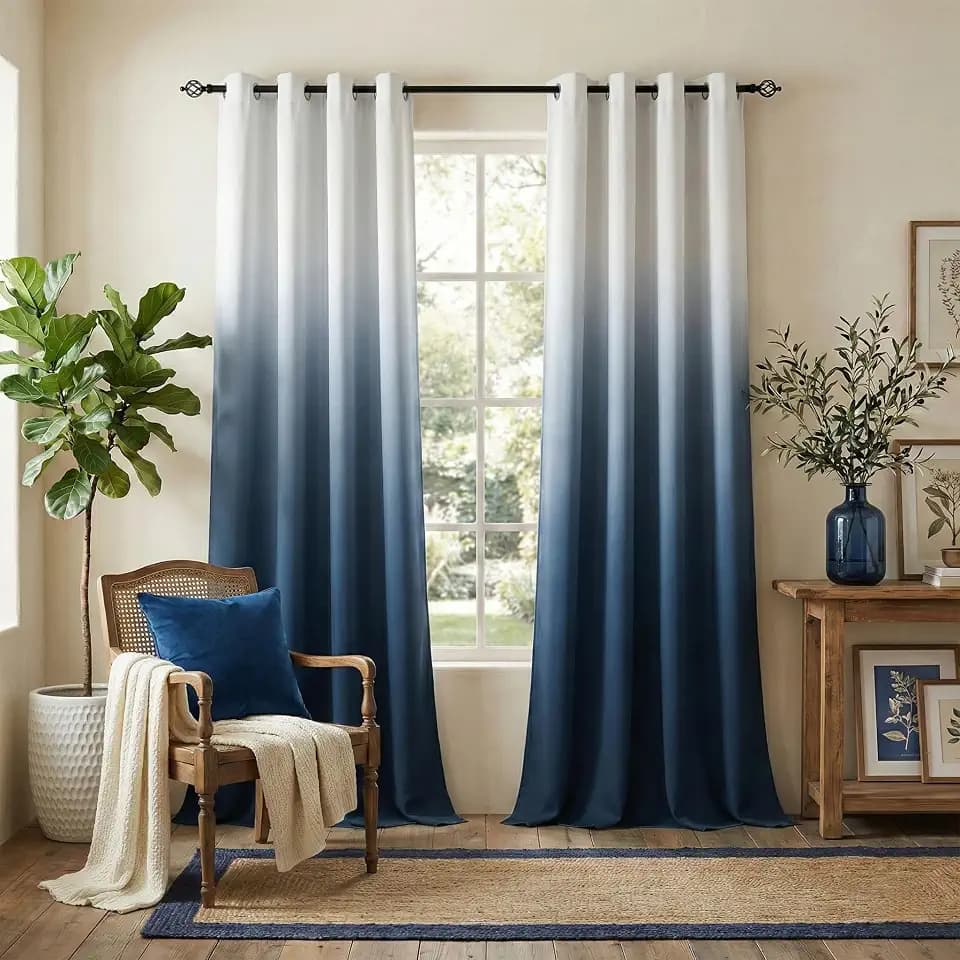 NICETOWN Room Darkening Curtains 95 inch Long for Living Room, Modern Style White & Navy Blue Ombre Curtains Privacy Window Treatments Drapes for Guest Bedroom, 104" Wide Total 2 Pieces