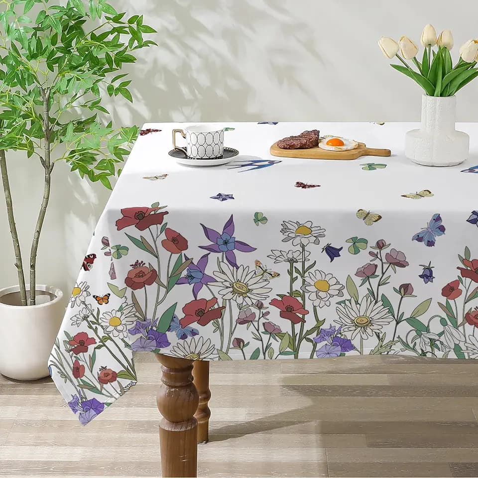 Spring Tablecloth 60x120 for Recatangle Table - Green Spring Decorations for Home - Holiday Floral Table Cloth Farmhouse Decor for Home, Party