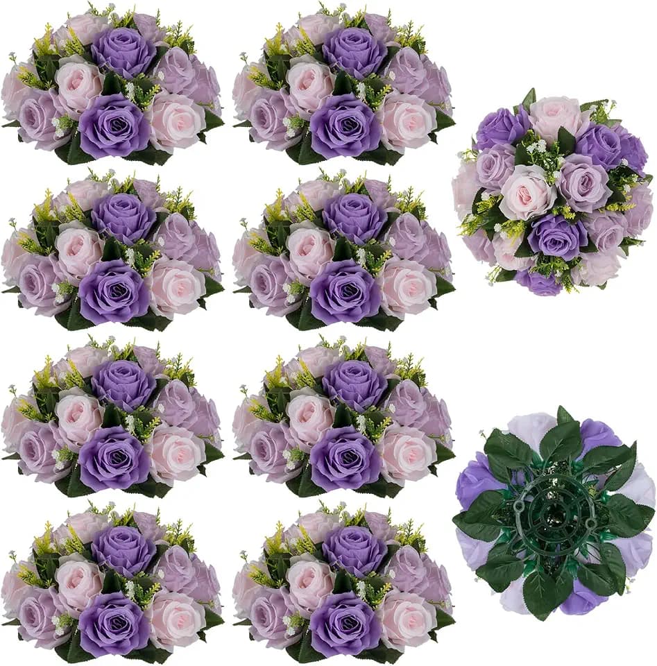 BLOSMON Wedding Rose Centerpieces Tables: Purple Lilac Pink Fake Roses