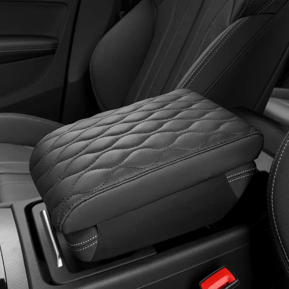 Armlehnen Polster Auto PU-Leder, schwarzes mittelkonsole Auto Box Matte, Fahrzeug Armlehnenkissen Schutz, Memory Foam Kunstleder, Konsolen-Handauflagekissen(sizeB 35x20x4.5cm)