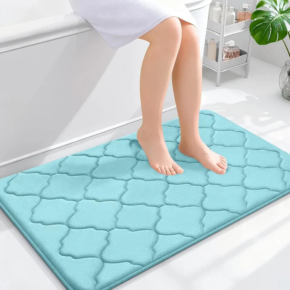 OLANLY Memory Foam Bath Mat Rug 36x24, Ultra Soft Bathroom Rugs, Sky Blue