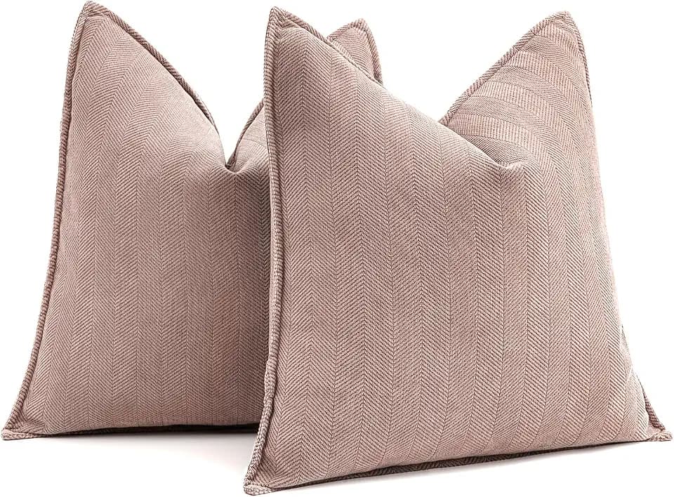 MIULEE Pack of 2 Blush Pink Decorative Chenille Pillow Covers 18x18 Inch