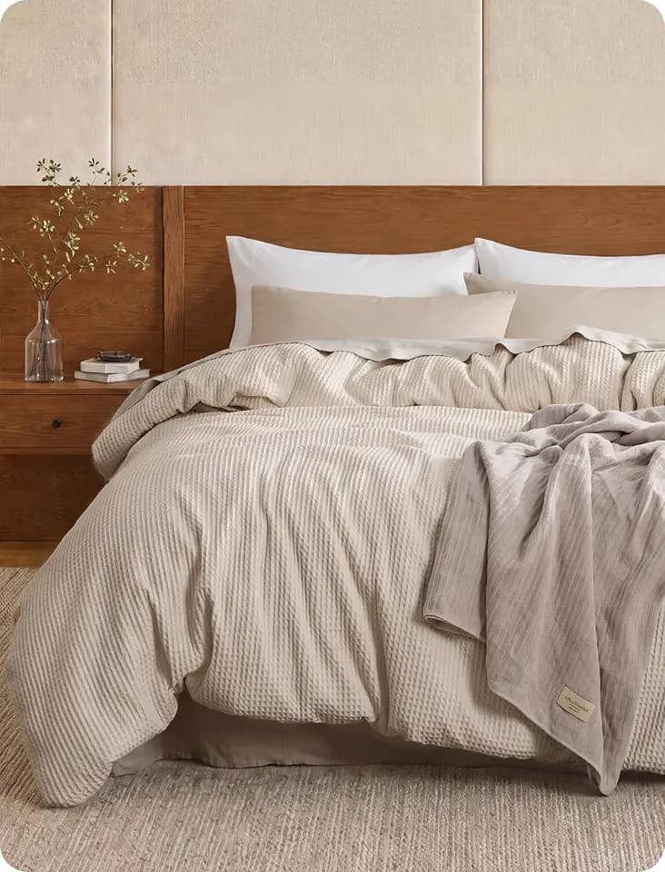 Bedsure PureWoven Cotton Waffle Weave Duvet Cover, Linen, Duvet Cover Only