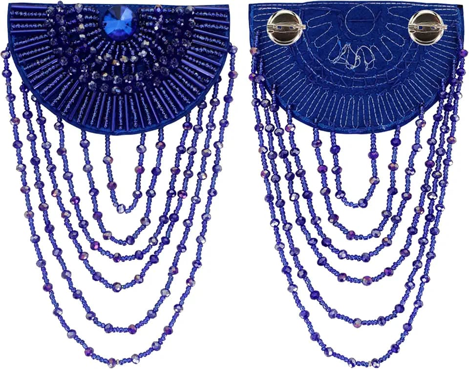 Beading Epaulettes Shouler Tassel Fringe Shoulder Patches Suit Epauletter Blazer Badge Jewelry Brooch with Pin Back for Stage Outfit Gown 2 Pieces (Blue)