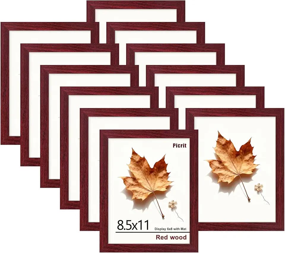 Picrit 8.5x11 Picture Frame Set of 12, Gallery Wall Frames, Dark Red Wood