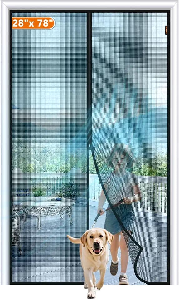 MAGZO Magnetic Screen Door Fits Door Size 28"x 78", Hands-Free Mesh Black
