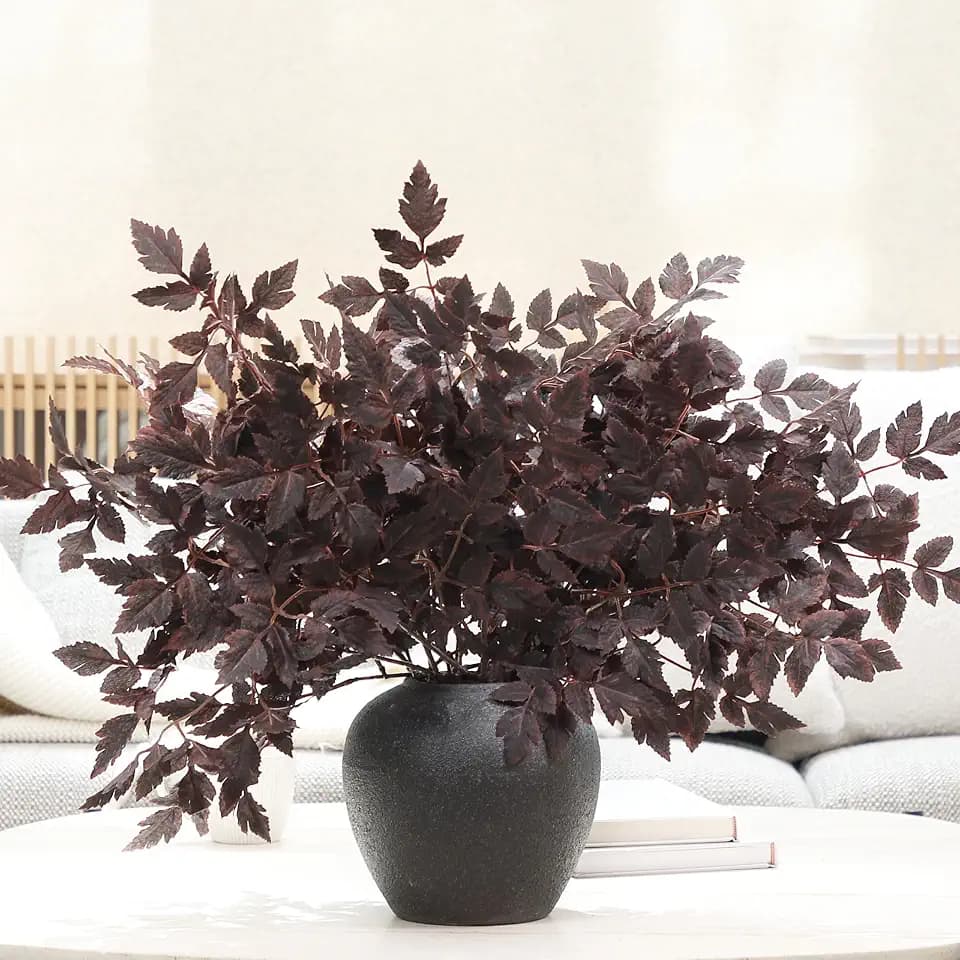 PERFNIQUE 4 Pack Artificial Plum Cimicifuga Leaf Sprays, 24" Faux Ramosa Branches for Vase, Fall Floral Stems for Table Centerpiece, Farmhouse, Wedding, Mantel, or Halloween Decor
