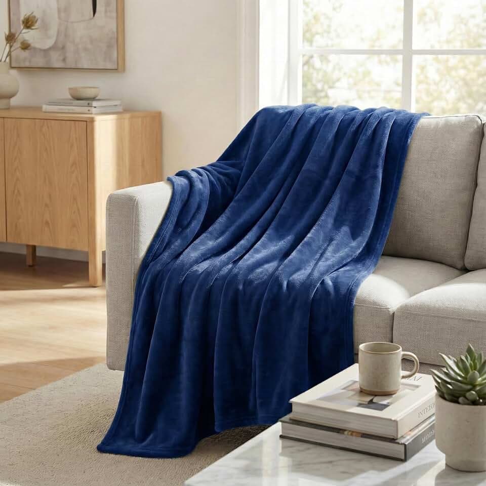 Americanflat 60x80 Fleece Throw Blanket - Soft and Breathable Throw Blanket for Couch, Bed, Chair - Roomy Fleece Blankets Perfect for Home, Bedroom, or Outdoor Use - Blue
