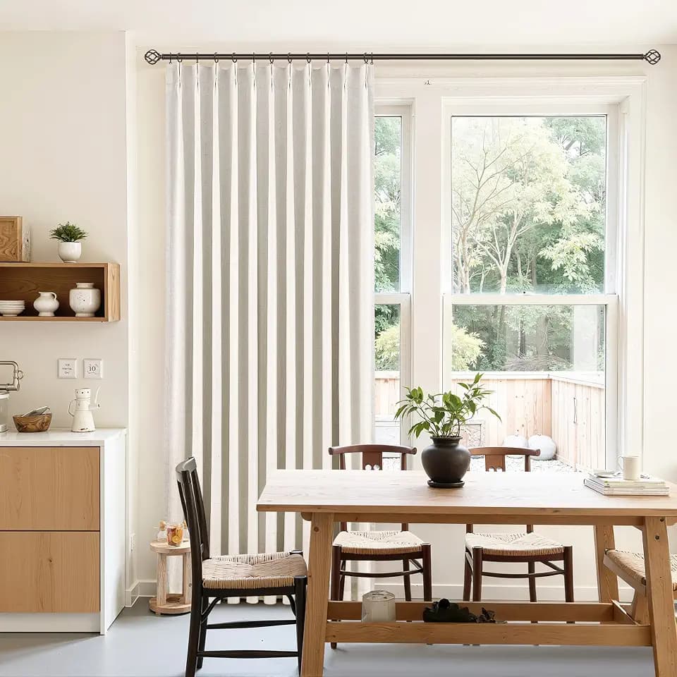100% Blackout Pinch Pleated Linen Curtains 84 Inches Long Double Layer Black Out Drapes for Living Room Soundproof Pinch Pleat Room Darkening Window Treatments for Bedroom 60x84 Natural 1 Panel